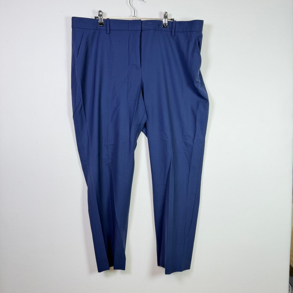 THEORY Blue Treeca 2 Traceable Wool Stretch Slim Trousers Size 16